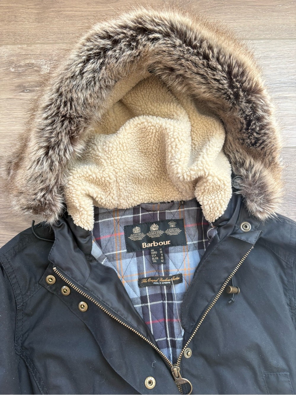 Barbour kelsall Black Hooded Parka with Faux Fur Trim - Picture 2 of 11
